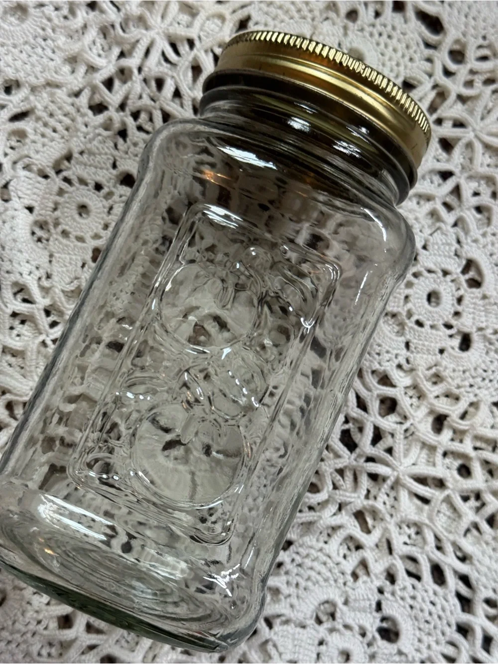 Vintage Kerr Mason Jar Embossed Fruit Design
